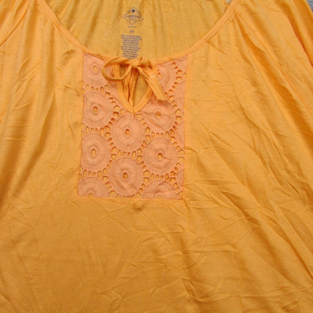 St. John's Bay Shirt Womens Plus 2X Orange 3/4 Sleeve Embroidered Tunic Top - Picture 4 of 8